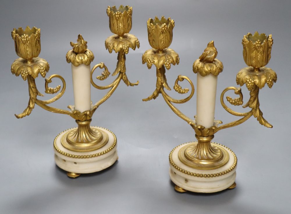 A pair of 19th century ormolu and alabaster candelabra, height 19cm